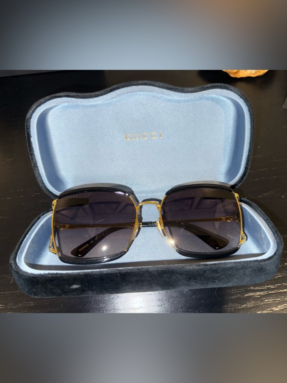 Gucci Black & Gold Square-Edge Women's Sunglasses